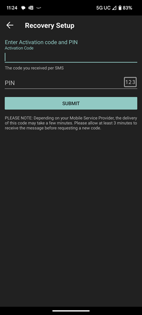 IB key enter activation code & pin for Android Phone. 